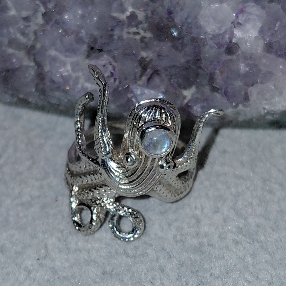 Sterling Silver Octopus Ring with Moonstone Accent - Picture 8 of 14